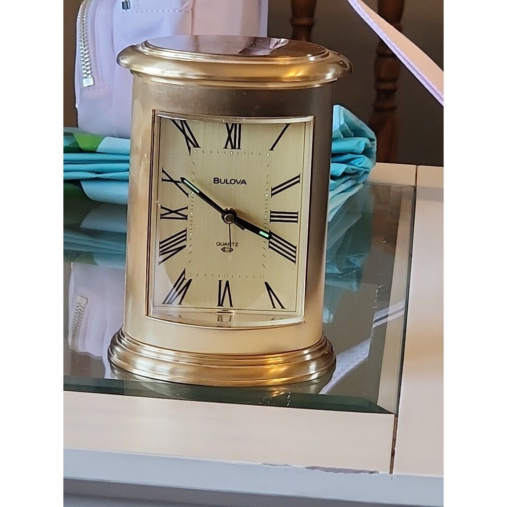 Bulova Quartz Brass Desk Clock Model 4RE720 Japan 1997 United Charities Award